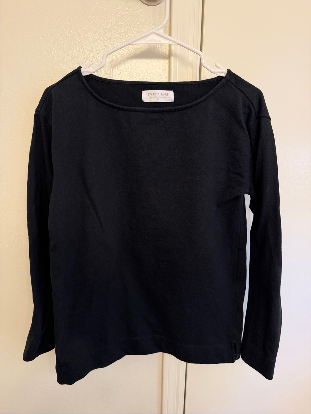 Everlane Black Long Sleeve Boatneck Top 100% Cotton Size Medium Women’s